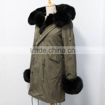 Myfur Luxury Fox Body Fur Trimmed Ladies Long Parka Jackets Wholesale photo-2