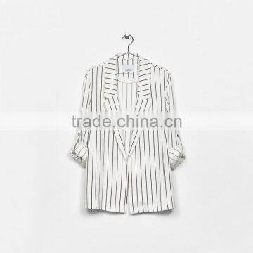 Long Flowing Jacket With Rolled up Sleeves Striped Blazer Coat Womens photo-6