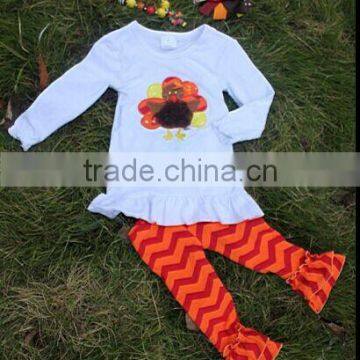 2014 new girls thanksgiving top pant set with matching necklace and hair bow set
