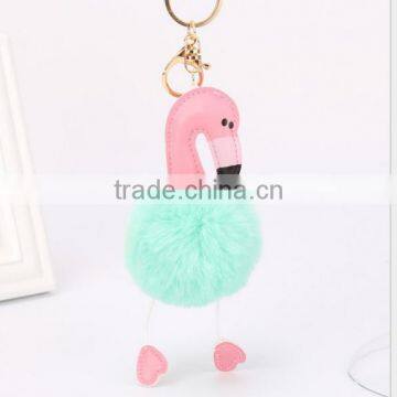 Cute Creative Fake Rex Rabbit Fur Ball Keychain Animal Pom Pom Flamingo KeyChain photo-6