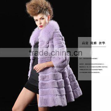 2017 Real Animal Fur Woman Overcoat Knit Rex Rabbit Fur With Fox Fur Collar photo-6
