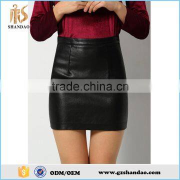 2016 Guangzhou shandao spring popular fashion short black zipper bodycon leather spanking skirt