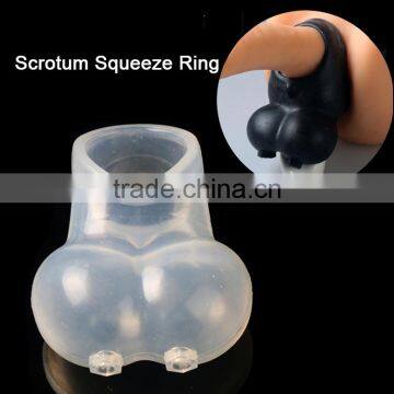 Male Scrotum Squeeze Ring Penis Sleeve Scrotum Pouch Time Delay Cock Ring Chastity Cage Sex Toys