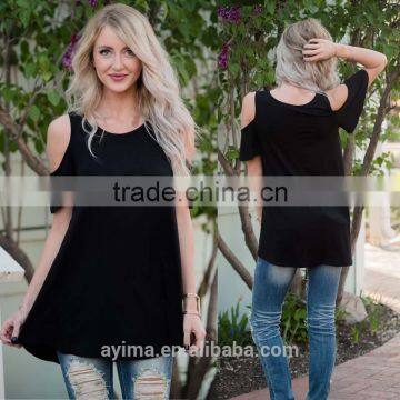 open shoulder black top 2016 latest fashion long top design