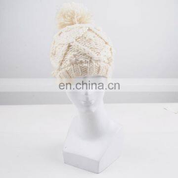 Winter knitted thicken warm blank skullies crochet custom pompom beanie caps