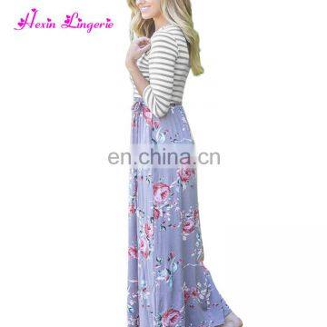 Fast Delivery 3/4 Sleeve Tie Waist Maxi Floral Autumn Woman One Piece Dress Latest photo-2