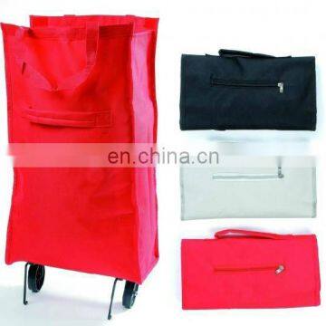 600D Polyester foldable shopping bag with 2 wheels carry heavy when shopping