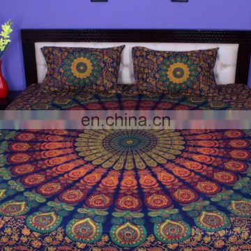 Indian Mandala Goldden Duvet Cover Ethnic Quilt Covers Hand Screen Printed Doona Cover Blanket With Pillow Cover