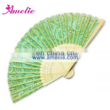 AF1418 Party gift green fabric bamboo hand fan