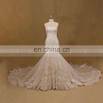 Wonderful Strapless Mermaid Style Sweet Heart Lace Sequins Wedding Dress Long Train