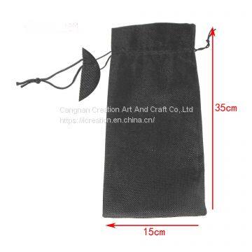Wholesales Burlap Eco Wine Packaging Bag Jute Gift Pouch Black Hessian Hemp Drawstring Bag photo-2