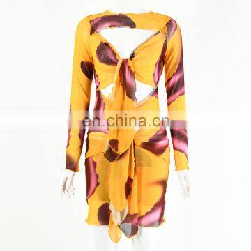 LAITE D2194 New Arrivals Fashion Hollowing Out See-through Sexy Dresses Women Long Sleeve Printed Casual Dresses photo-6