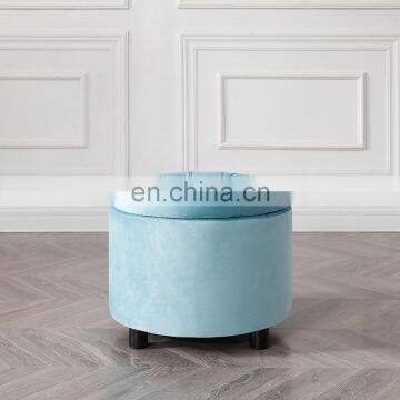Round Blue Seated Red Velvet Designer Gold Metal Base Footstool Ottoman Stools Sofa