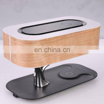 Wooden bedroom Desk Touch Led Wireless Phone Charger Night Lamp With blue Speaker