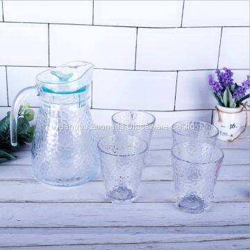 Hammer Pattern Design Glass Water Jug Set 1 Glass Water Pitcher and 4 Water Cups photo-4