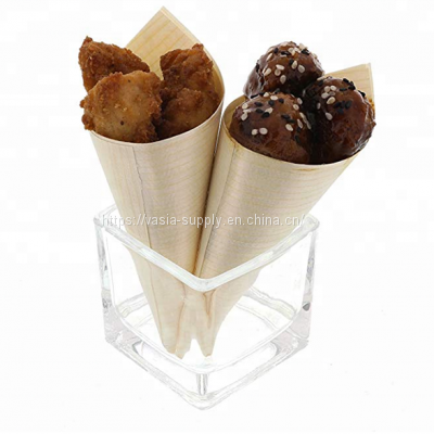 Disposable Tableware Bamboo Wood Cones for Party Foods, Snacks, Nibbles, Canapé 180mm photo-3