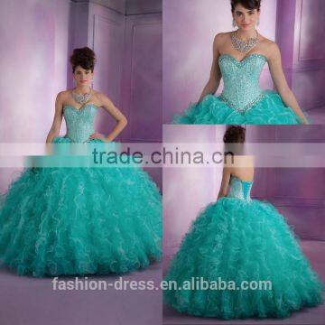 Luxury Ruffle Skirt Tulle Beaded Bodice Sweetheart Neckline Quinceanera Dresses