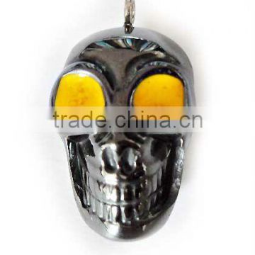 Small Hematite human skeleton Pendants with Yellow eye