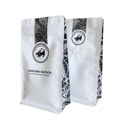 Package 12oz Resealable Box Pouch Coffee Bag With Valve Flat Bottom Zipper Spot UV Matte White Coffee Bag Food Storage Packaging photo-2