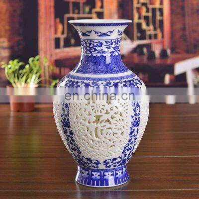 Antique blue and white porcelain classical hollow-out vase