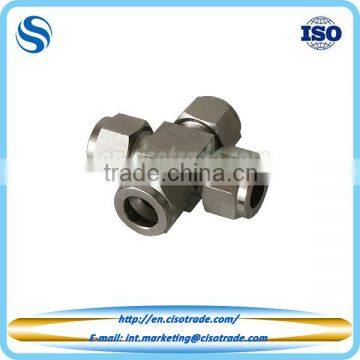 Double ferrule compression fitting, union cross fitting for metric tubes, pipe connector