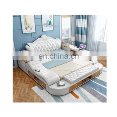 High Quality speaker  massage leather sofa wood beds room double bed furniture