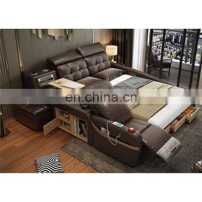 Modern leather bed design  smart multifunction bed