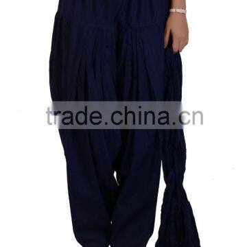Indian Women Cotton Navy Blue Color Patiala Salwar (Pants) with Matching Dupatta (Stole) Set