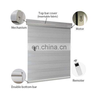 Automatic Remote Control Motorized Sun Shading UV Blocking Blackout double dual Layer Zebra Blinds