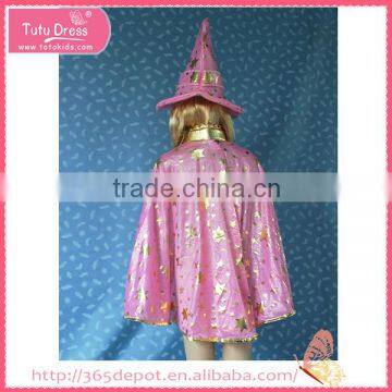 Pink Witch Costume With a High Cap Gauze Dress Halloween Costume With Gold Stars Pattern photo-2