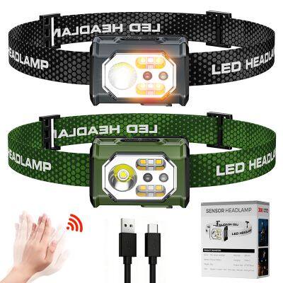 300LM USB Rechargeable LED Headlamp with Motion Sensor, IP44 Waterproof Headlight for Camping Running Fishing