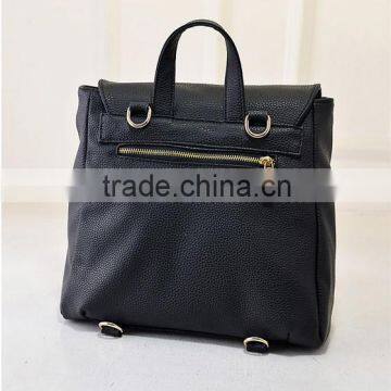 Korean fashion black leather backpack for girls