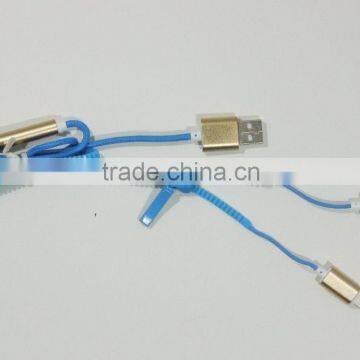 Zipper 2 In 1 Blue Color USB for Iphone For Samsung Charger Cable photo-2