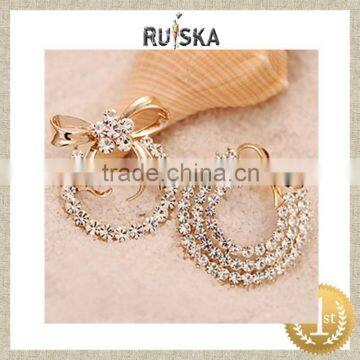 GOLDEN COLOR ZINC ALLOY BOWKNOT RHINESTONE BROOCH