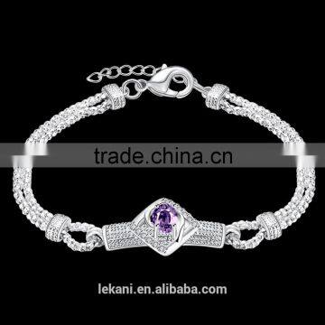 Fashion 925 Silver Plated Circle Thin Chain Bracelets With Crystal