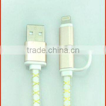 translucent flat 2 in 1 micro USB cable /USB charger cable with stripe