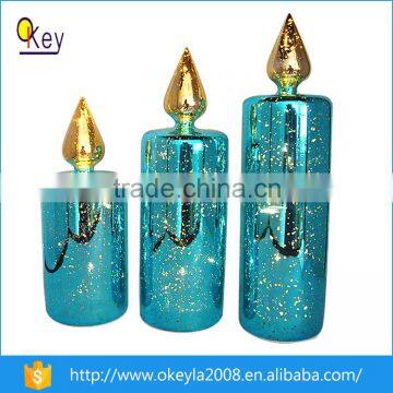 Blue electroplating dot tealight glass flameless led candle holders