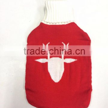 2015 new design embroidery red deer knitted hot water bag cover