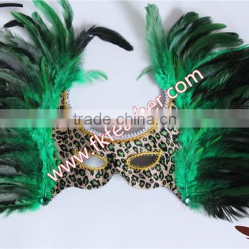 New Products 2016 Venetian Green Cock Feather Mask With Cloth Halloween Mask For Party And Stage Decoration