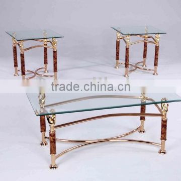 Golden Glass Cafe Table and End Table, coffee set