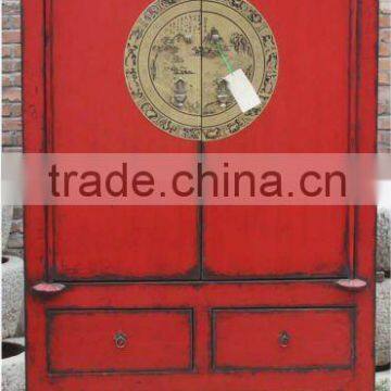 Chinese antique red wedding shanxi wardrobe cabinet