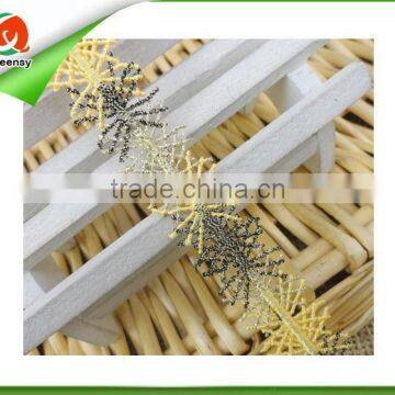 stretch lace trim yellow color metallic thread