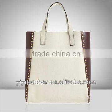 V410-popular mixed color real leather lady tote bag 2015 new arrival