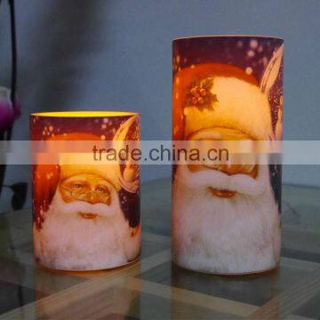 LED santa claus candles christmas pillar candle light water sticker