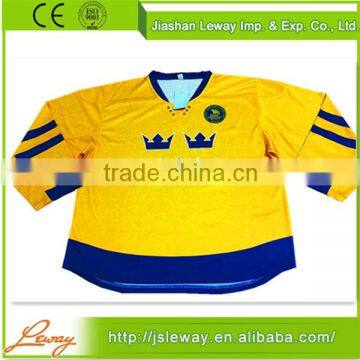 Yellow sweden hockey jersey/crown hockey jersey/sublimation cheap customized ice hockey jersey