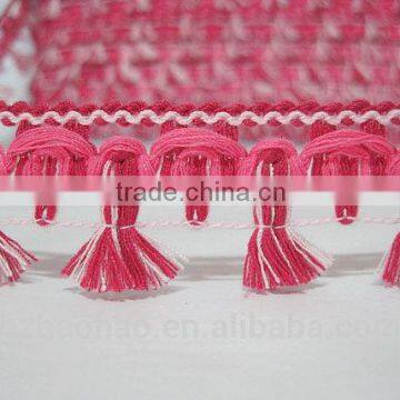 5 Yards Multicolored Pink-Brown Cotton Tassel Trim, Cotton Tassel Trim, Tassel, tassel trim, multicolored trim, pink tassel trim