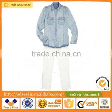 China Wholesale Cotton Denim Shirts Top Blouses For Girls