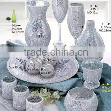 Sliver Crackle Mosaic white glass vase for wedding