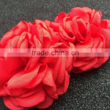 Hot Red Burnt Fabirc Satin Flowers For Clothing,Two Flower Rose For Headband