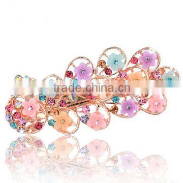 fashionable peacock shape alloy crystal plastic flowers barrette